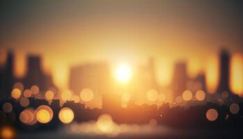 Blur Background city abstract with sunset and beautiful lighting bokeh motion focus in the morning. photo
