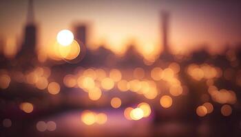 Blur Background city abstract with sunset and beautiful lighting bokeh motion focus in the morning. photo