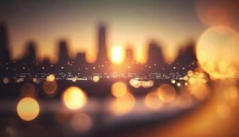 Blur Background city abstract with sunset and beautiful lighting bokeh motion focus in the morning. photo