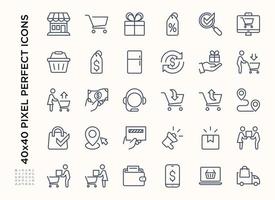 Simple set of Shopping icon set. Contains such Icons as Shop, Trolley, Payment , Wallet, Discount. Editable stroke vector