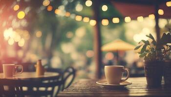 Blurred background - coffee shop in garden blur background with bokeh. photo