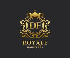 Golden Letter DF template logo Luxury gold letter with crown. Monogram alphabet . Beautiful royal initials letter. vector