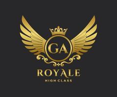 Golden Letter GA template logo Luxury gold letter with crown. Monogram alphabet . Beautiful royal initials letter. vector