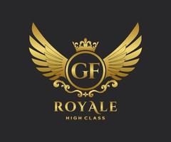 Golden Letter GF template logo Luxury gold letter with crown. Monogram alphabet . Beautiful royal initials letter. vector