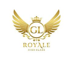 Golden Letter GL template logo Luxury gold letter with crown. Monogram alphabet . Beautiful royal initials letter. vector