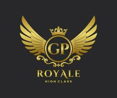 Golden Letter GP template logo Luxury gold letter with crown. Monogram alphabet . Beautiful royal initials letter. vector