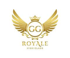 Golden Letter GG template logo Luxury gold letter with crown. Monogram alphabet . Beautiful royal initials letter. vector