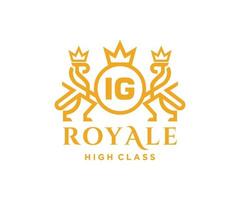 Golden Letter IG template logo Luxury gold letter with crown. Monogram alphabet . Beautiful royal initials letter. vector