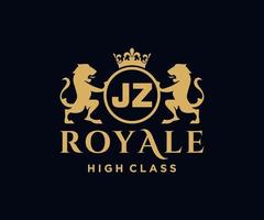 Golden Letter JZ template logo Luxury gold letter with crown. Monogram alphabet . Beautiful royal initials letter. vector