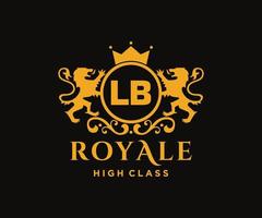 Golden Letter LB template logo Luxury gold letter with crown. Monogram alphabet . Beautiful royal initials letter. vector