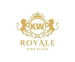 Golden Letter KW template logo Luxury gold letter with crown. Monogram alphabet . Beautiful royal initials letter. vector