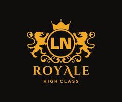 Golden Letter LN template logo Luxury gold letter with crown. Monogram alphabet . Beautiful royal initials letter. vector