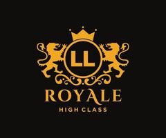 Golden Letter LL template logo Luxury gold letter with crown. Monogram alphabet . Beautiful royal initials letter. vector