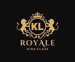 Golden Letter KL template logo Luxury gold letter with crown. Monogram alphabet . Beautiful royal initials letter. vector