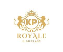 Golden Letter KP template logo Luxury gold letter with crown. Monogram alphabet . Beautiful royal initials letter. vector