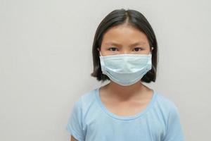 children girl wearing face mask protect of air pollution and virus epidemic of  covid 19 photo