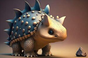 3D cute Ankylosaurus cartoon. A group of primitive reptile dinosaurs from the Cretaceous period. photo