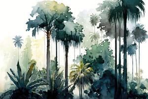 Tall tropical trees watercolor painting. photo