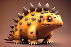 3D cute Ankylosaurus cartoon. A group of primitive reptile dinosaurs from the Cretaceous period. photo