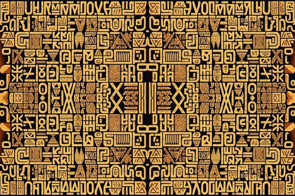 Egyptian hieroglyphs alphabet pattern golden background. Abstract traditional folk antique tribal ethnic Egypt graphic line. Ornate elegant luxury vintage retro style for texture textile fabric tile.