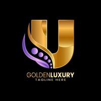 Luxury Gold letter U logos. Vintage decorative design. vector