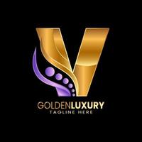 Luxury Gold letter V logos. Vintage decorative design. vector