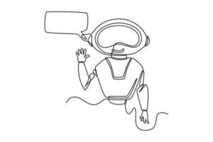 soltero una línea dibujo un robot saluda por levantamiento sus mano. chatbot concepto continuo línea dibujar diseño gráfico vector ilustración