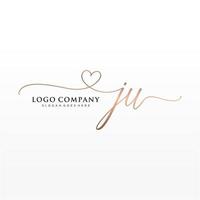 Initial JU feminine logo collections template. handwriting logo of initial signature, wedding, fashion, jewerly, boutique, floral and botanical with creative template for any company or business. vector