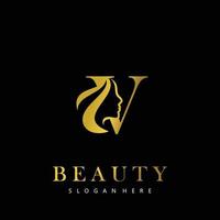 Letter V Elegance Luxury Beauty gold color women's fashion logo vector