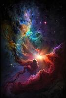 Abstract outer space endless nebula galaxy background. Large view of a colorful dark nebula in space. Cosmic background with bright shining stars, galaxies, and a deep universe. photo