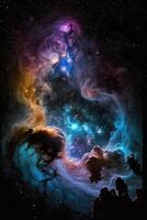 Abstract outer space endless nebula galaxy background. Large view of a colorful dark nebula in space. Cosmic background with bright shining stars, galaxies, and a deep universe. photo