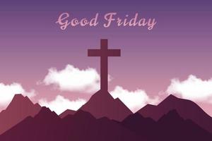 Good friday banner illustration with cross on the hill and realistic clouds. Good Friday is a Christian holiday commemorating the crucifixion of Jesus and his death at Calvary. vector