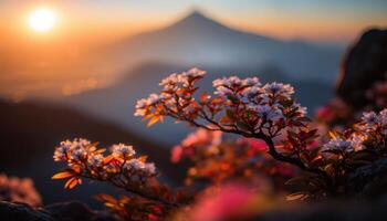 ver de montar fuji con Cereza florecer, y flores a el lago en Japón. montar fuji con Cereza florecer, flores a el lago en Japón fuji montaña a punto de vista. generativo ai foto