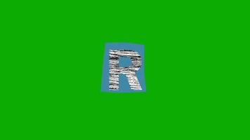 carta r animação com linha arranhões em uma azul fundo dentro uma verde tela. video