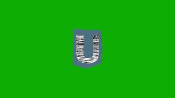 Letter U animation with line scratches on a grey background in a green screen. video