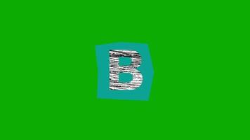 Letter B animation with line scratches on a blue background in a green screen video