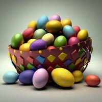 Easter Basket with easter eggs. Colorful Easter Egg Basket. Easter eggs with black background. photo