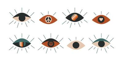 Flat vector hippy boho illustration. Hand drawn retro groovy all seeing eye