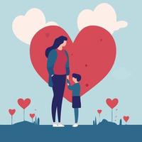 mothers day woman with son and hearts vector