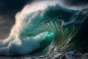alto Oceano olas creado por generativo ai tecnología foto