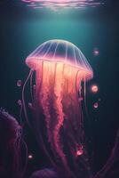 pink jellyfish on the ocean floor created by technology photo