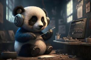 cute panda is made by technology photo