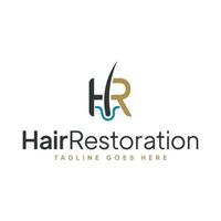 Logo design for brand hair restoration with monogram initial letter H and R in hair style shape. vector