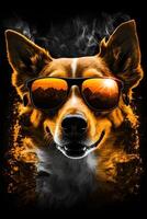 cute dog animal wearing sunglasses created by technology photo