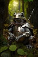 The frog in armor in the jungle is made with technology photo