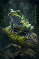 The green frog in the jungle is made with technology photo