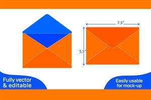 Baronial  envelope 5.5x7.5 inch dieline template vector