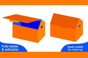 House shaped top flip box dieline template and 3D box design 3D box vector