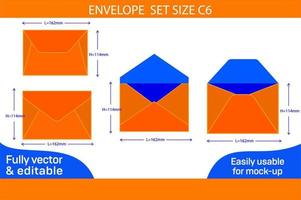 Envelope set size of C6 die cut template and 3D envelope 3D box vector