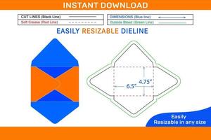 Pointed Flap envelope or 6 BAR  envelope 4.75x6.5 inch dieline template Box dieline and 3D box vector